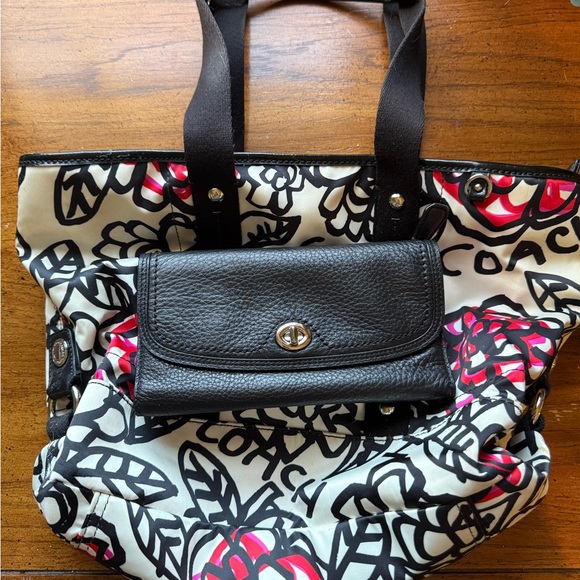 Coach Handbags - Coach Black Floral Logo Tote